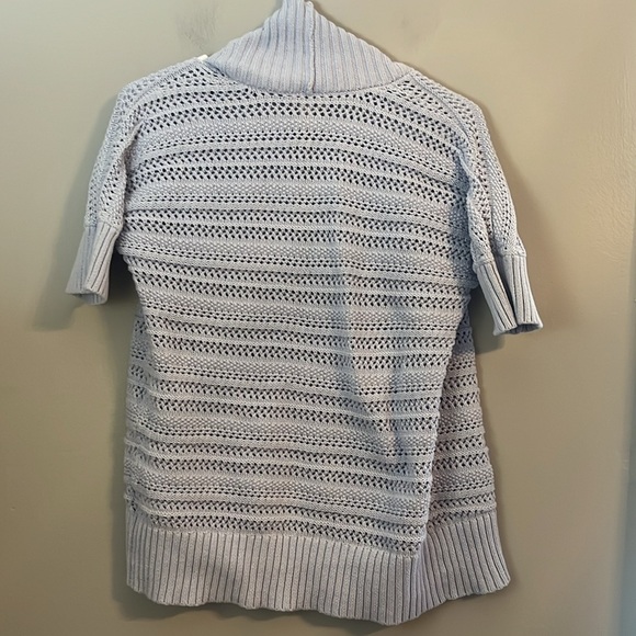 LOFT Light Blue Short Sleeve Cable Knit Ribbed Front Open Cardigan Size M - Picture 2 of 11